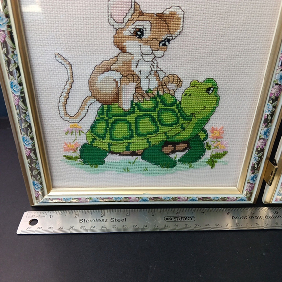 Needlepoint Finished In Frame Desk Decor Gorgeous! Turtle Rabbit Mouse Canada - Picture 4 of 16